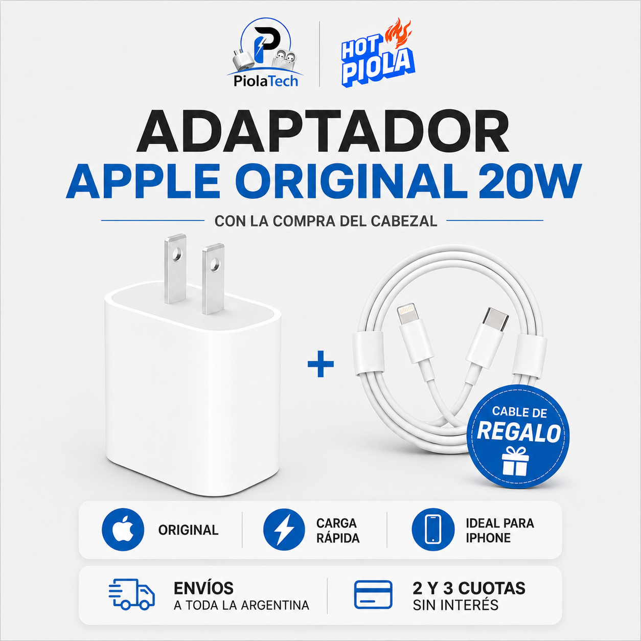 Adaptador Apple 20w 100% Original (Cable de regalo tipo C a Ligtninig  - Certificado)
